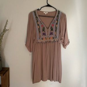 Beach house tassel embroidered dress - mocha